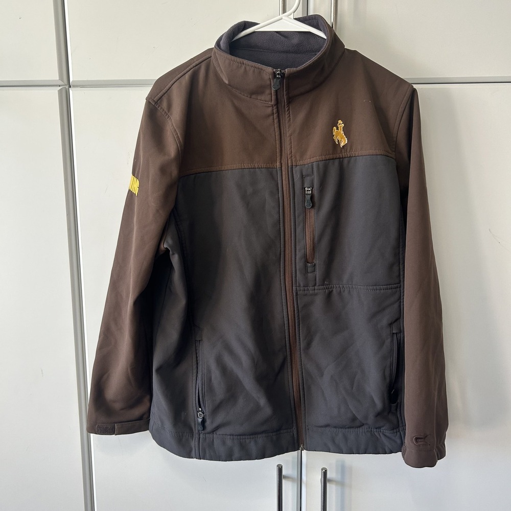 Colosseum Wyoming Cowboys Youth XL 20 Softshell Jacket Fleece Lined Brown Grey